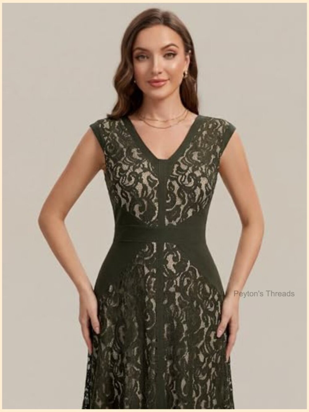 V Neck Stretchy Lace Cocktail Midi Dress Cap Sleeve Wedding Guest - Picture 5 of 7